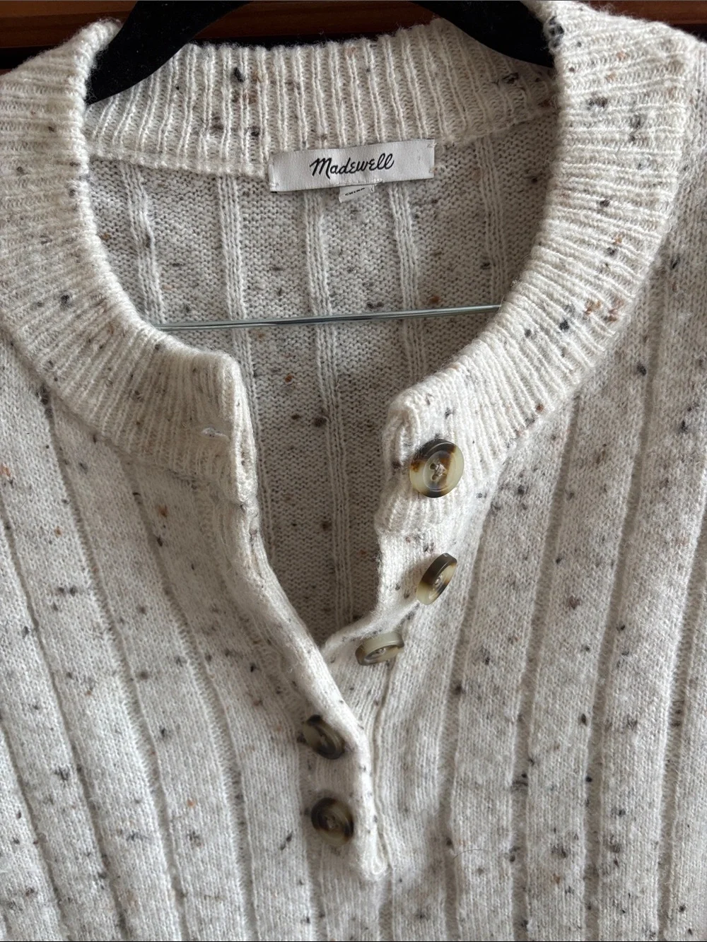 Women’s Madewell Cream Speckled Button-Neck Sweater